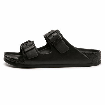 FUNKYMONKEY Women's Comfort Slides, Adjustable Double Buckle 10 M Black