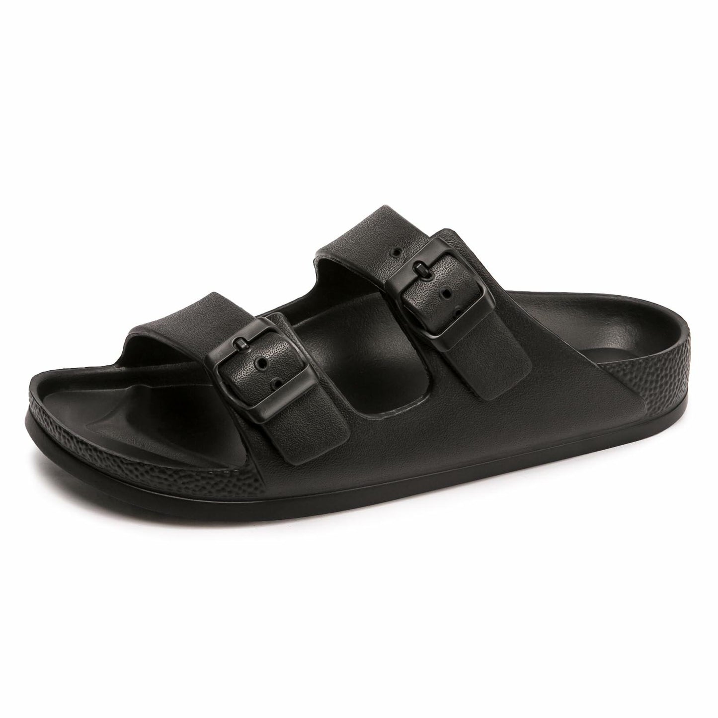 FUNKYMONKEY Women's Comfort Slides, Adjustable Double Buckle 10 M Black