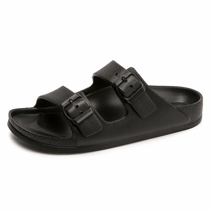 FUNKYMONKEY Women's Comfort Slides, Adjustable Double Buckle 10 M Black