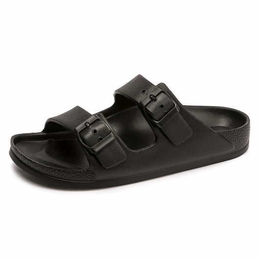 FUNKYMONKEY Women's Comfort Slides, Adjustable Double Buckle 10 M Black