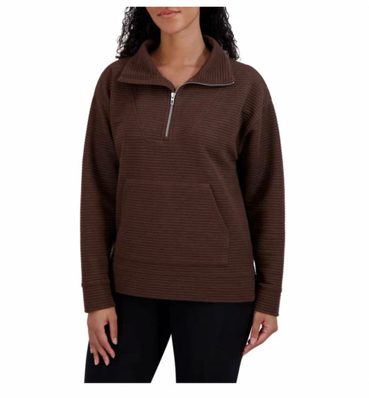 KIRKLAND Signature Women's Ottoman Half-Zip Ribbed Sweatshirt with Kangaroo Pocket (US, Alpha, Medium, Regular, Regular, Brown)