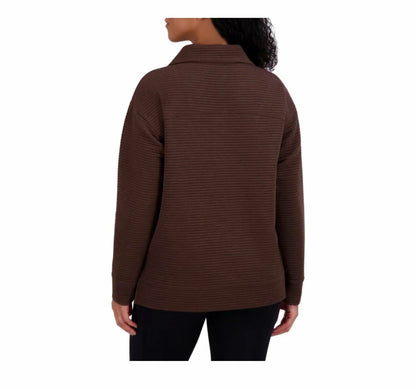 KIRKLAND Signature Women's Ottoman Half-Zip Ribbed Sweatshirt with Kangaroo Pocket (US, Alpha, Medium, Regular, Regular, Brown)