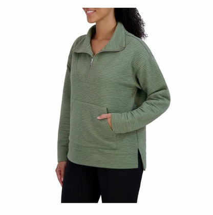 KIRKLAND Signature Women's Ottoman Half-Zip Ribbed Sweatshirt with Kangaroo Pocket (US, Alpha, Large, Regular, Regular, Green)