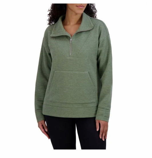 KIRKLAND Signature Women's Ottoman Half-Zip Ribbed Sweatshirt with Kangaroo Pocket (US, Alpha, Large, Regular, Regular, Green)