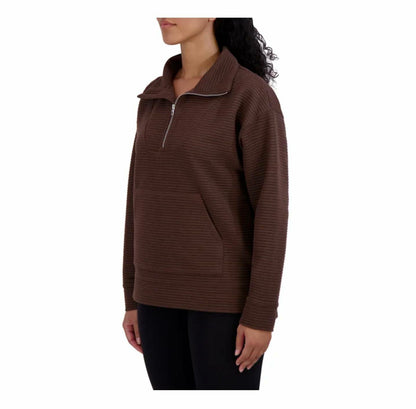 KIRKLAND Signature Women's Ottoman Half-Zip Ribbed Sweatshirt with Kangaroo Pocket (US, Alpha, Medium, Regular, Regular, Brown)