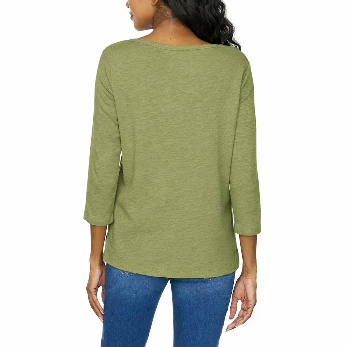 KIRKLAND Signature Women's 3/4 Sleeve Boatneck Slub Tee (US, Alpha, X-Large, Regular, Regular, Green)