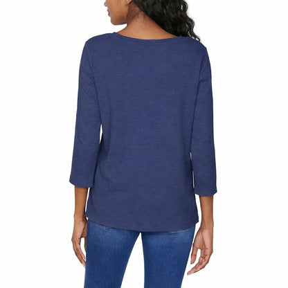 KIRKLAND Signature Women's 3/4 Sleeve Boatneck Slub Tee (US, Alpha, XX-Large, Regular, Regular, Blue)