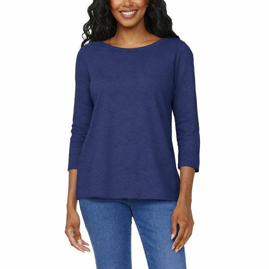 KIRKLAND Signature Women's 3/4 Sleeve Boatneck Slub Tee (US, Alpha, XX-Large, Regular, Regular, Blue)