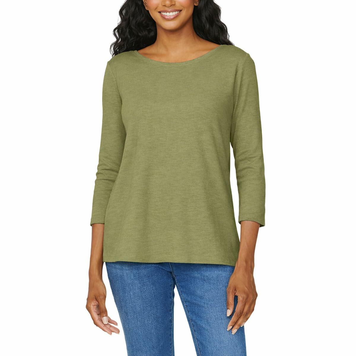 KIRKLAND Signature Women's 3/4 Sleeve Boatneck Slub Tee (US, Alpha, X-Large, Regular, Regular, Green)