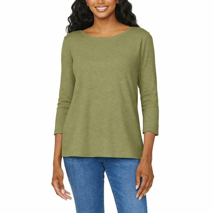 KIRKLAND Signature Women's 3/4 Sleeve Boatneck Slub Tee (US, Alpha, X-Large, Regular, Regular, Green)