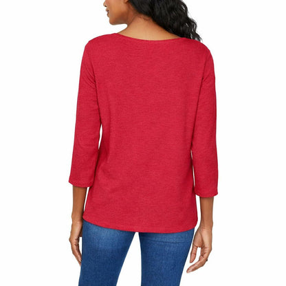 KIRKLAND Signature Women's 3/4 Sleeve Boatneck Slub Tee (US, Alpha, XX-Large, Regular, Regular, Red)