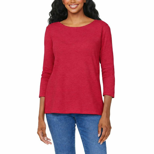 KIRKLAND Signature Women's 3/4 Sleeve Boatneck Slub Tee (US, Alpha, X-Large, Regular, Regular, Red)