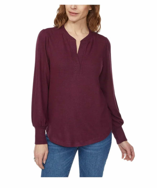 Buffalo David Bitton Women's Long Sleeve Cozy V-Neck Top (US, Alpha, XX-Large, Regular, Regular, Burgundy Mix (Dark Red))