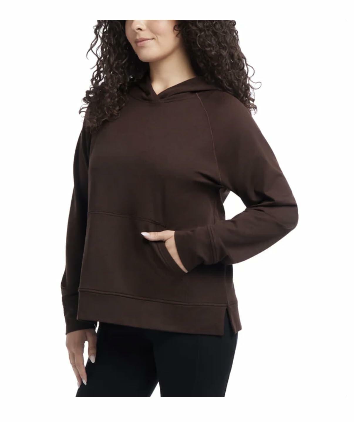 Danskin Women's Long Sleeve Melange Hoodie Pullover with Kangaroo Pocket (US, Alpha, XX-Large, Regular, Regular, Espresso Heather (Brown))