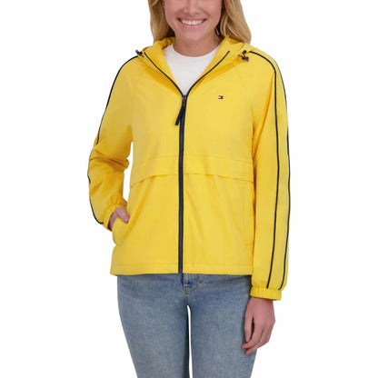 Tommy Hilfiger Women’s Windbreaker Jacket, Lightweight Hooded (Yellow, X-Large)