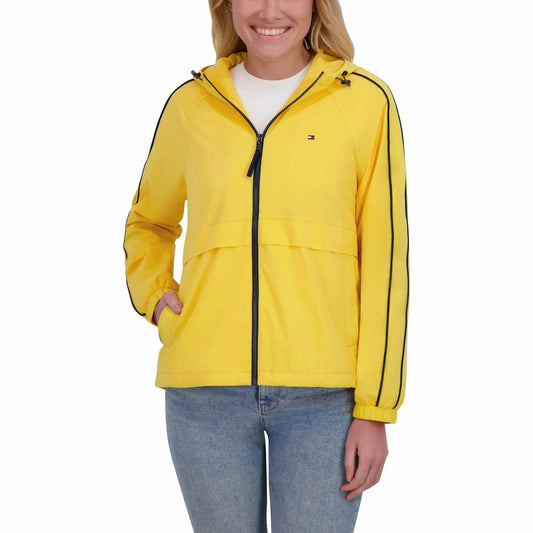 Tommy Hilfiger Women’s Windbreaker Jacket, Lightweight Hooded (Yellow, X-Large)