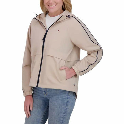 Tommy Hilfiger Women’s Windbreaker Jacket, Lightweight Hooded (Brown, XX-Large)