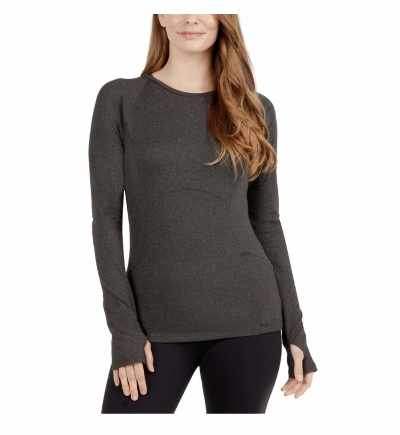 Spyder Active Women's Peached Jersey Long Sleeve Top with Thumbholes (US, Alpha, XX-Large, Regular, Regular, Black Heather)