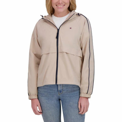 Tommy Hilfiger Women’s Windbreaker Jacket, Lightweight Hooded (Brown, XX-Large)