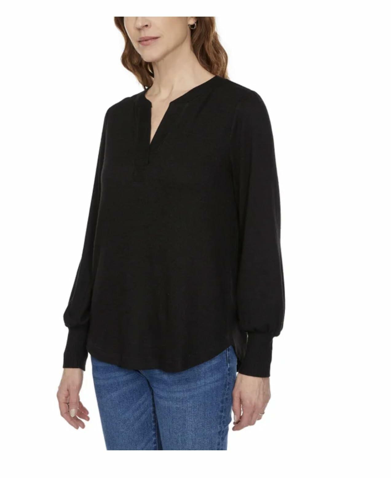 Buffalo David Bitton Women's Long Sleeve Cozy V-Neck Top (US, Alpha, XX-Large, Regular, Regular, Black)