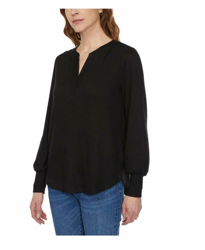 Buffalo David Bitton Women's Long Sleeve Cozy V-Neck Top (US, Alpha, XX-Large, Regular, Regular, Black)