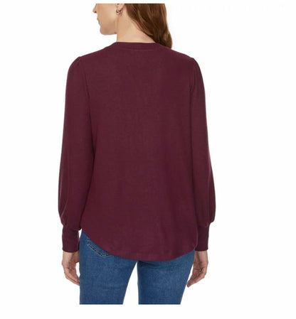 Buffalo David Bitton Women's Long Sleeve Cozy V-Neck Top (US, Alpha, X-Large, Regular, Regular, Burgundy Mix (Dark Red))