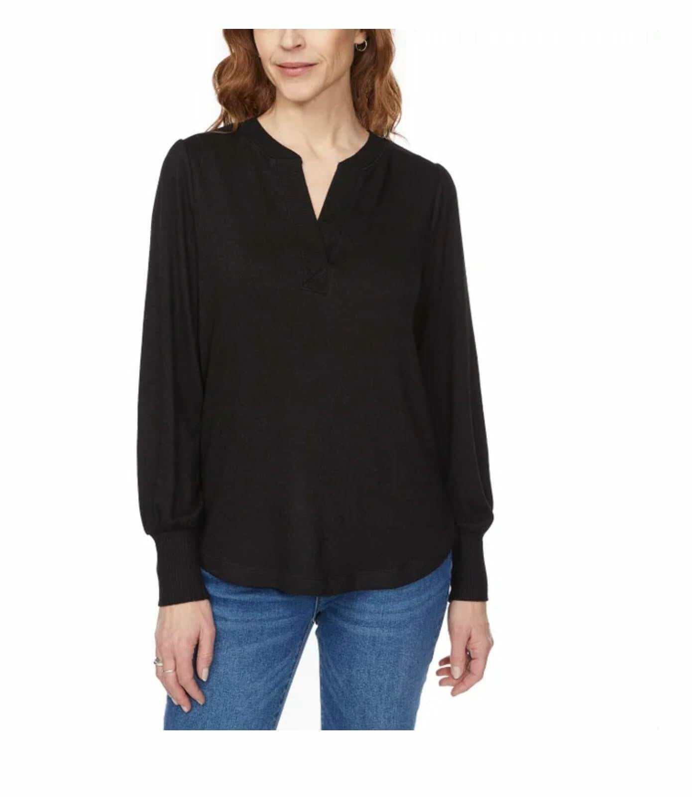 Buffalo David Bitton Women's Long Sleeve Cozy V-Neck Top (US, Alpha, XX-Large, Regular, Regular, Black)