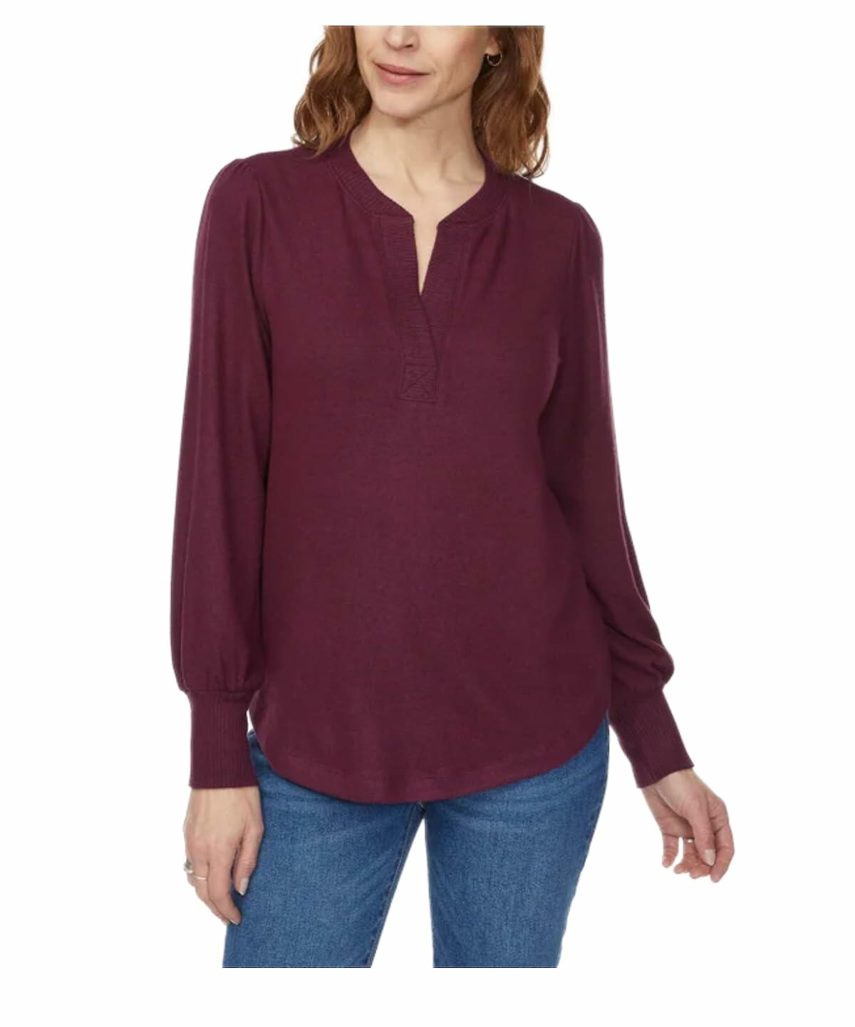 Buffalo David Bitton Women's Long Sleeve Cozy V-Neck Top (US, Alpha, X-Large, Regular, Regular, Burgundy Mix (Dark Red))
