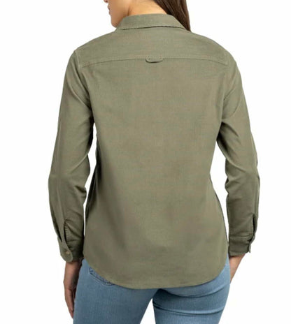 Jachs Girlfriend New York Women's Long Sleeve Mini Corduroy Button Up Shirt (US, Alpha, Small, Regular, Regular, Green)