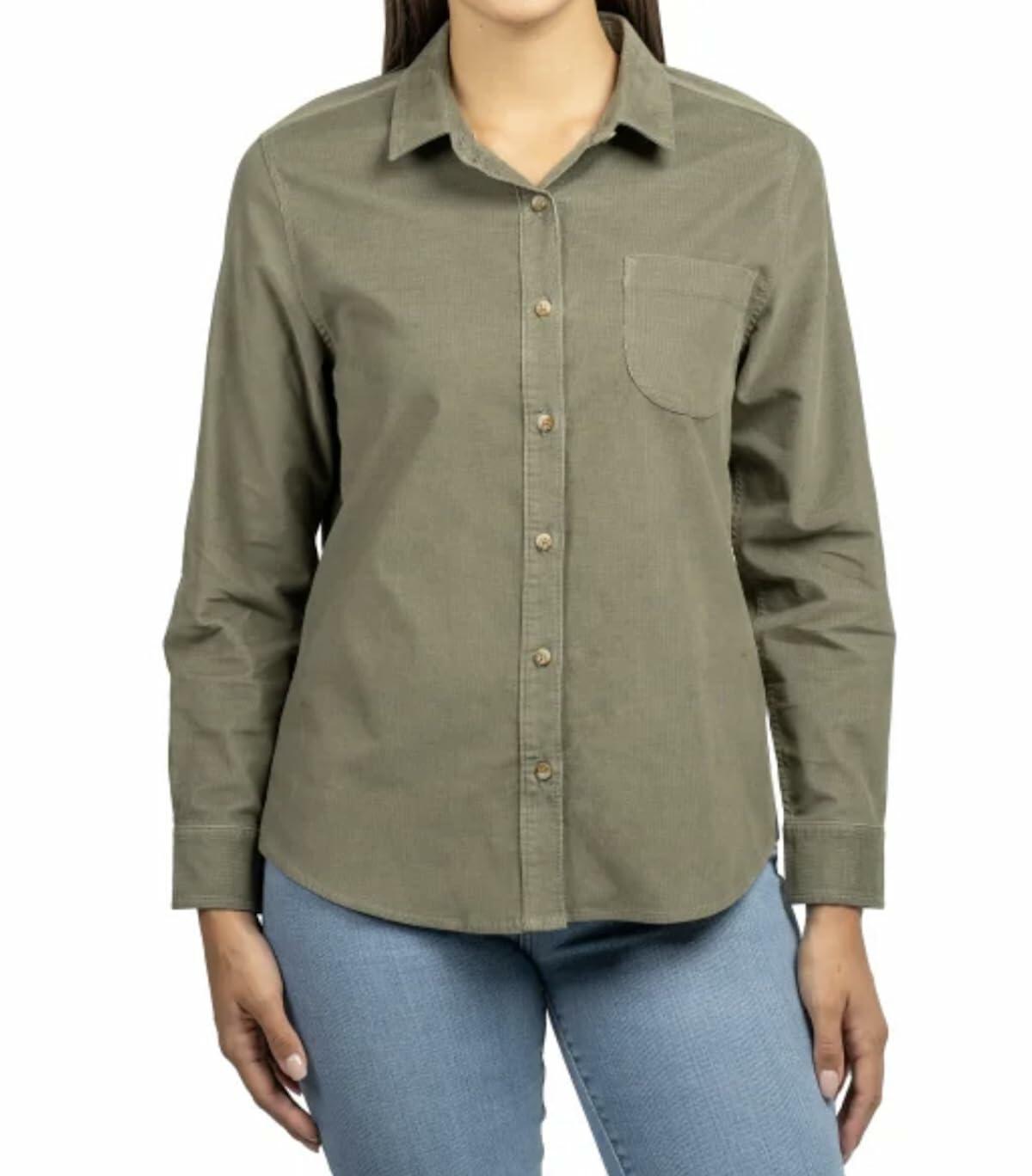 Jachs Girlfriend New York Women's Long Sleeve Mini Corduroy Button Up Shirt (US, Alpha, Small, Regular, Regular, Green)