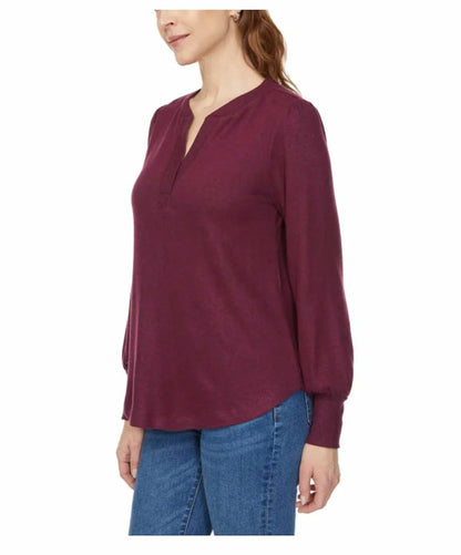 Buffalo David Bitton Women's Long Sleeve Cozy V-Neck Top (US, Alpha, Small, Regular, Regular, Burgundy Mix (Dark Red))