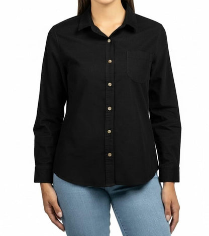 Jachs Girlfriend New York Women's Long Sleeve Mini Corduroy Button Up Shirt (US, Alpha, Medium, Regular, Regular, Black)