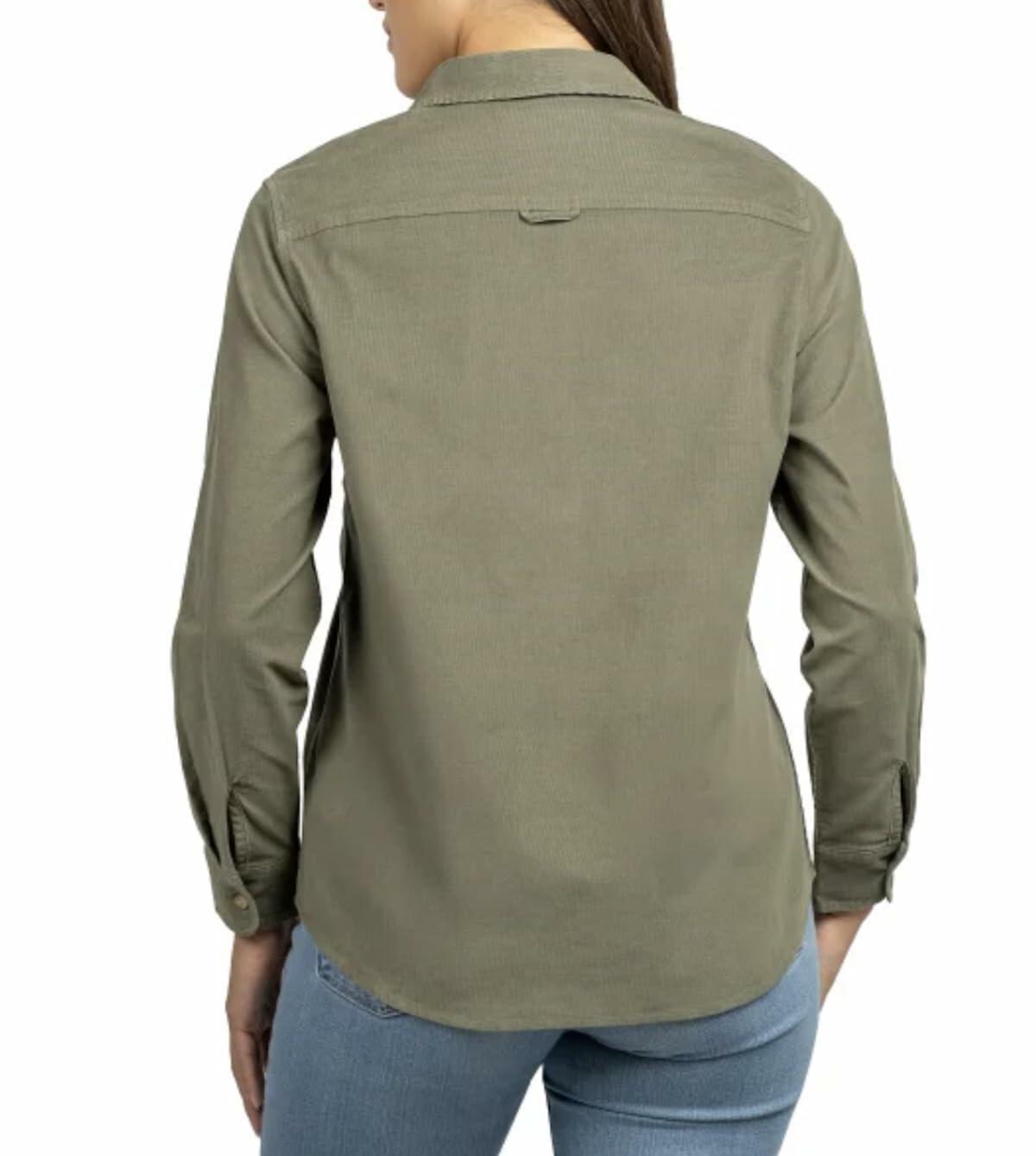 Jachs Girlfriend New York Women's Long Sleeve Mini Corduroy Button Up Shirt (US, Alpha, Medium, Regular, Regular, Green)