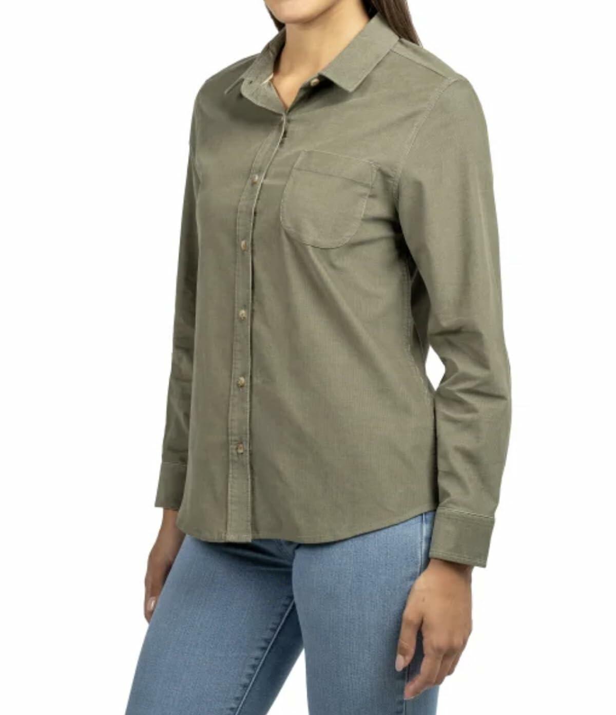 Jachs Girlfriend New York Women's Long Sleeve Mini Corduroy Button Up Shirt (US, Alpha, Medium, Regular, Regular, Green)