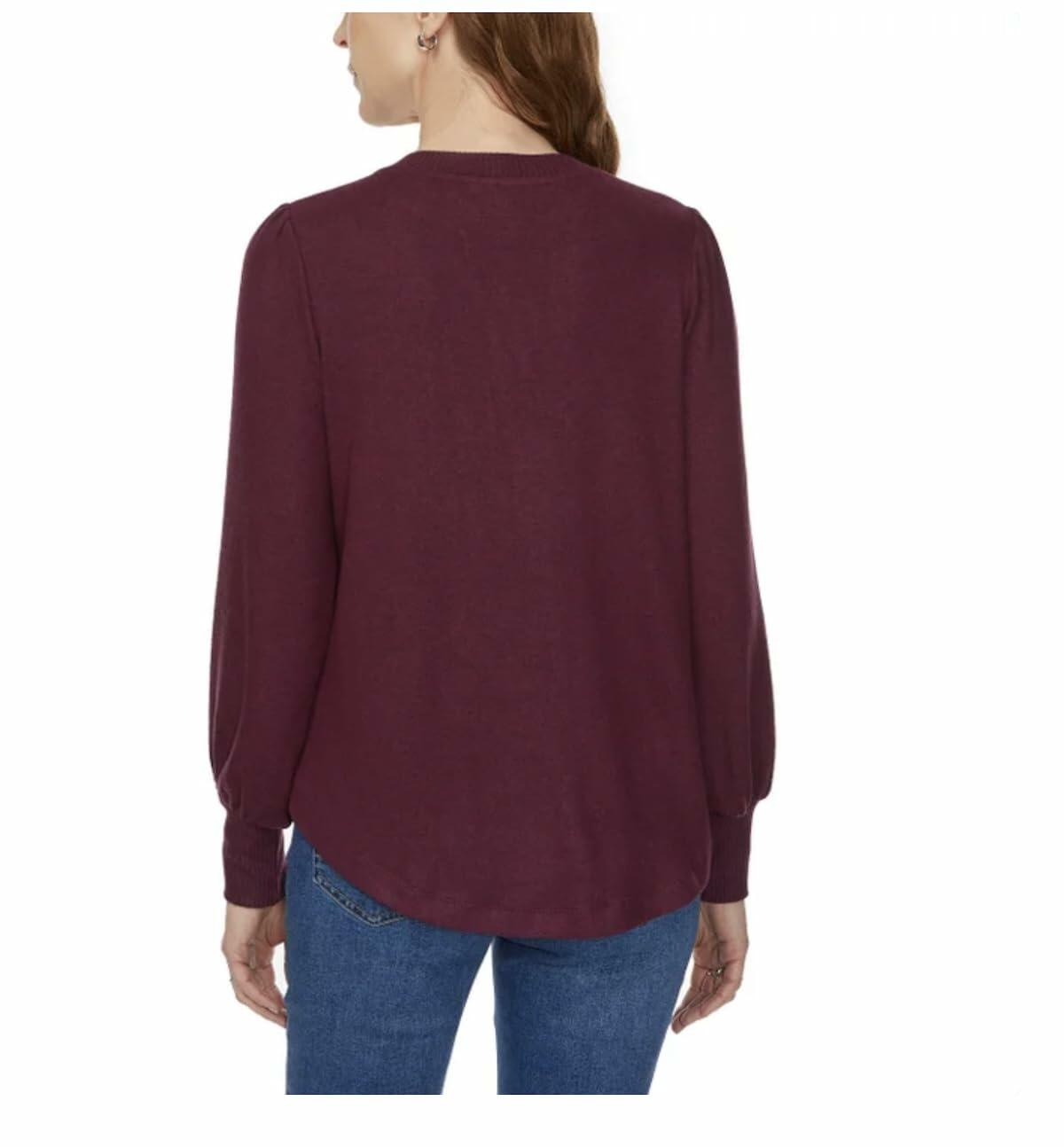 Buffalo David Bitton Women's Long Sleeve Cozy V-Neck Top (US, Alpha, Small, Regular, Regular, Burgundy Mix (Dark Red))