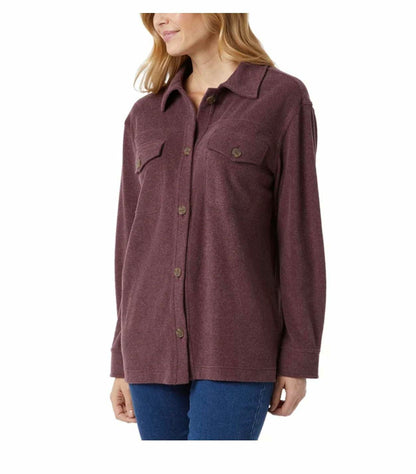32 Degrees Heat Women's Relaxed Fit Long Sleeve Button-Up Shirt (US, Alpha, XX-Large, Regular, Regular, Eggplant (Purple))
