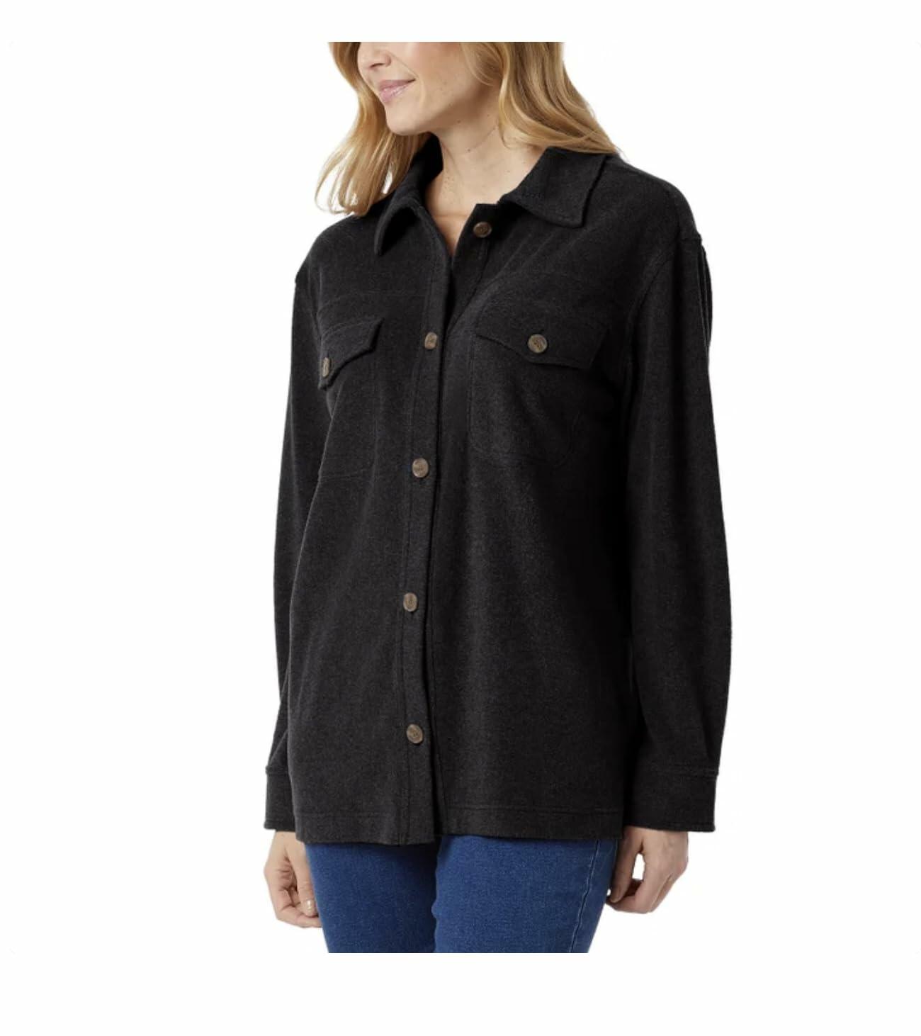 32 Degrees Heat Women's Relaxed Fit Long Sleeve Button-Up Shirt (US, Alpha, X-Large, Regular, Regular, Heather Black)