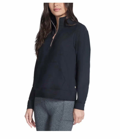 Skechers Women's Stretch Ribbed Quarter Zip Pullover with Kangaroo Pocket (US, Alpha, X-Large, Regular, Regular, Black)