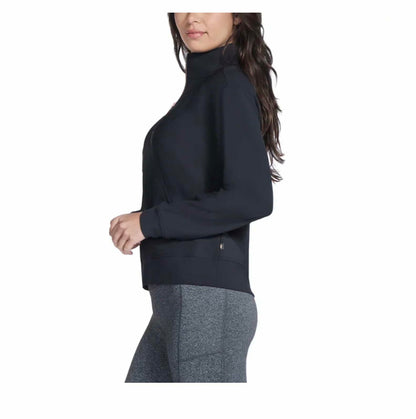 Skechers Women's Stretch Ribbed Quarter Zip Pullover with Kangaroo Pocket (US, Alpha, X-Large, Regular, Regular, Black)