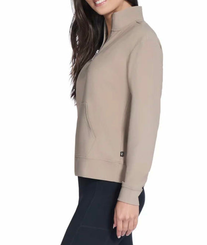 Skechers Women's Stretch Ribbed Quarter Zip Pullover with Kangaroo Pocket (US, Alpha, X-Large, Regular, Regular, Tan)