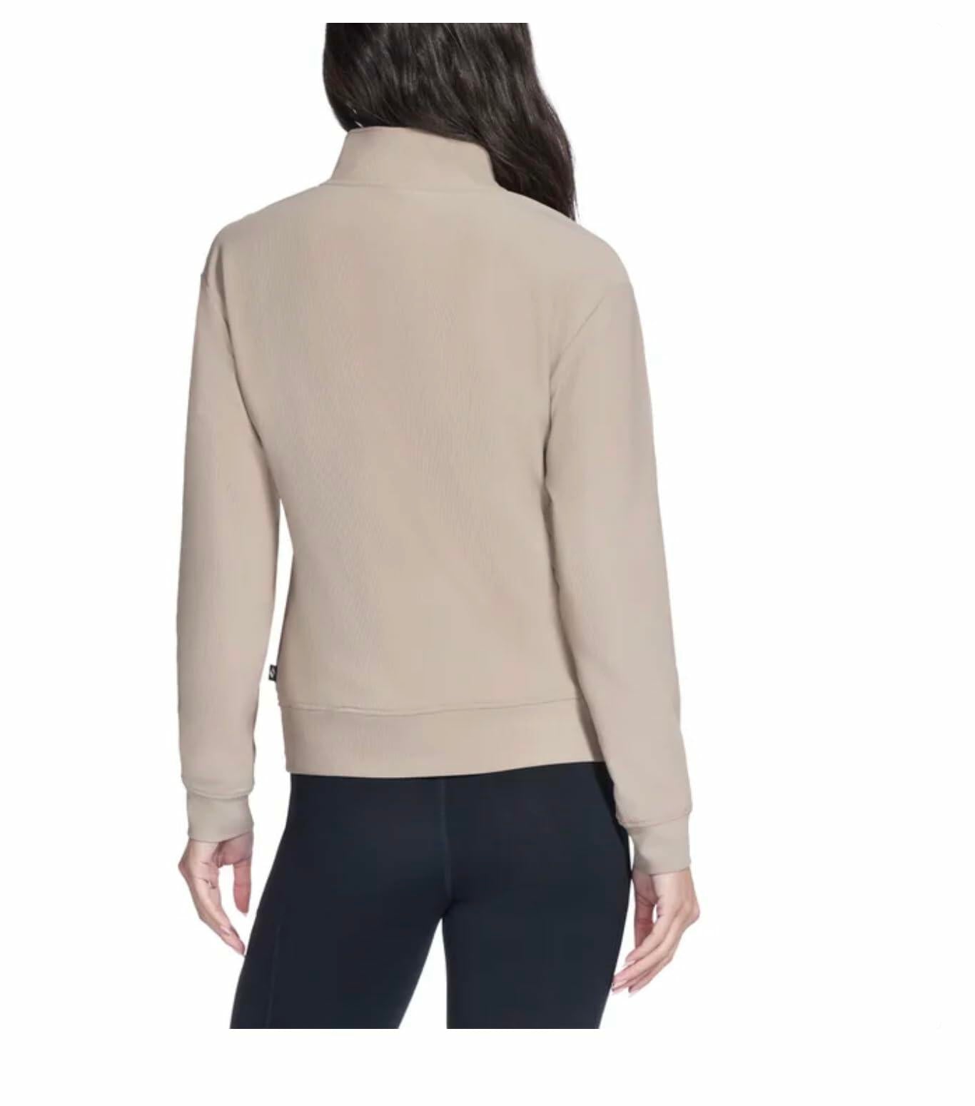 Skechers Women's Stretch Ribbed Quarter Zip Pullover with Kangaroo Pocket (US, Alpha, X-Large, Regular, Regular, Tan)
