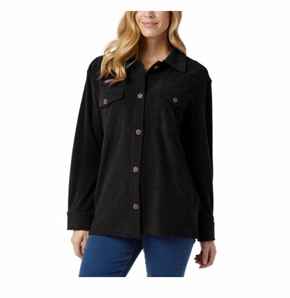 32 Degrees Heat Women's Relaxed Fit Long Sleeve Button-Up Shirt (US, Alpha, X-Large, Regular, Regular, Heather Black)