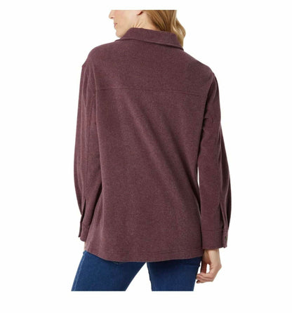 32 Degrees Heat Women's Relaxed Fit Long Sleeve Button-Up Shirt (US, Alpha, X-Large, Regular, Regular, Eggplant (Purple))