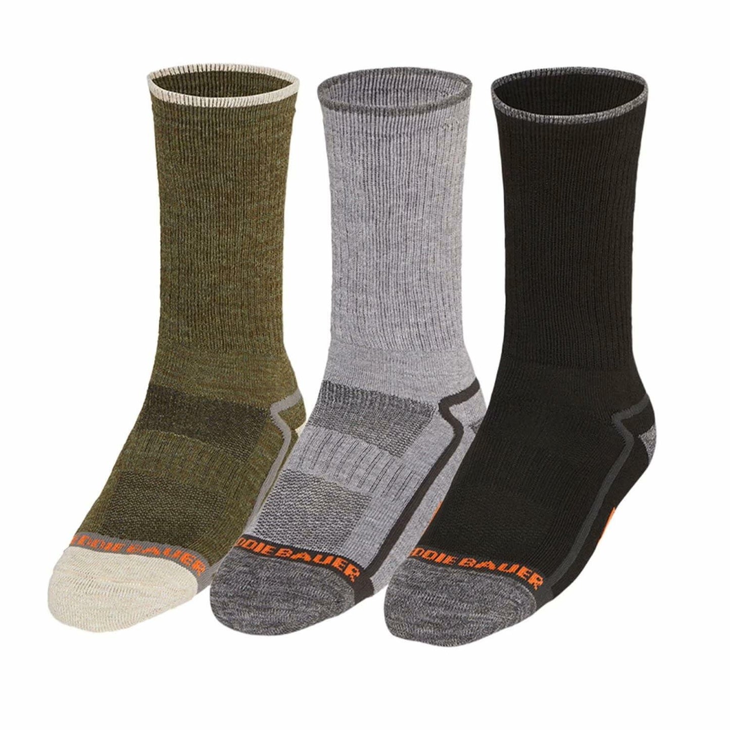 Eddie Bauer Men's Trail Socks - 6-Pack (Black/Grey/Green, 6-12)