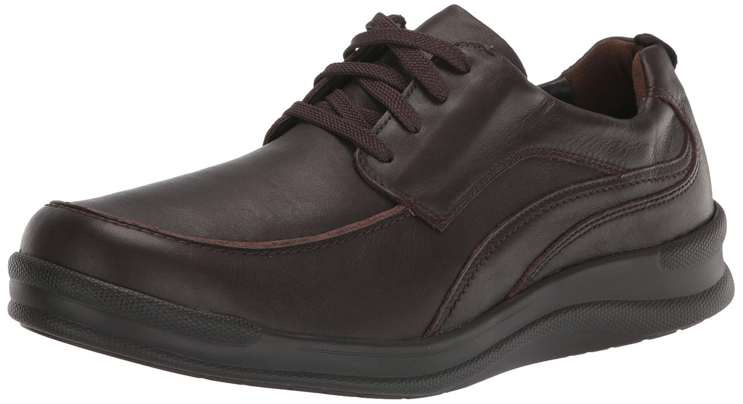 SAS® Move On Shoes for Men – Leather Upper – Detailed Stitch Pattern – Cushioned Collar – Round Toe Chocolate 7 M - Medium (D)