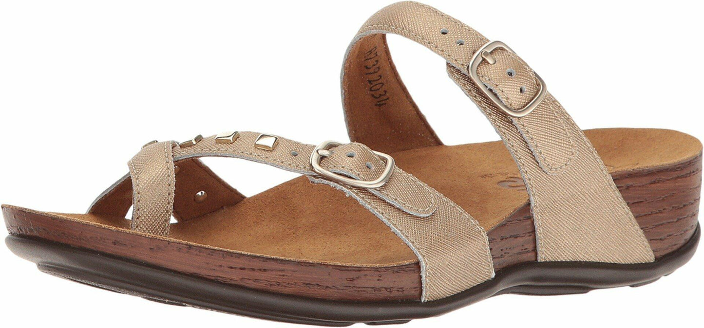 SAS Jett - Flats for Women - Adjustable Buckle Closure - Soft Textile Linings - Instep Straps - Lightweight Metallic Gold 5.5 M - Medium (B)