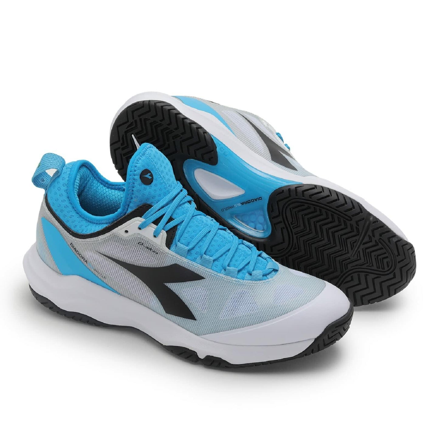 Diadora Men's Speed Blushield Fly 3 + All Ground Tennis Shoe (White/Black/Blue Jewel, 9.5)