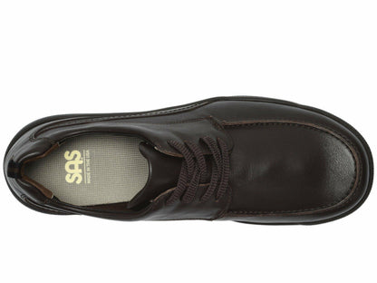SAS® Move On Shoes for Men – Leather Upper – Detailed Stitch Pattern – Cushioned Collar – Round Toe Chocolate 7 M - Medium (D)