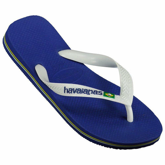 Havaianas Brasil Logo Unisex Flip Flops - Marine Blue - 9/10W 8M
