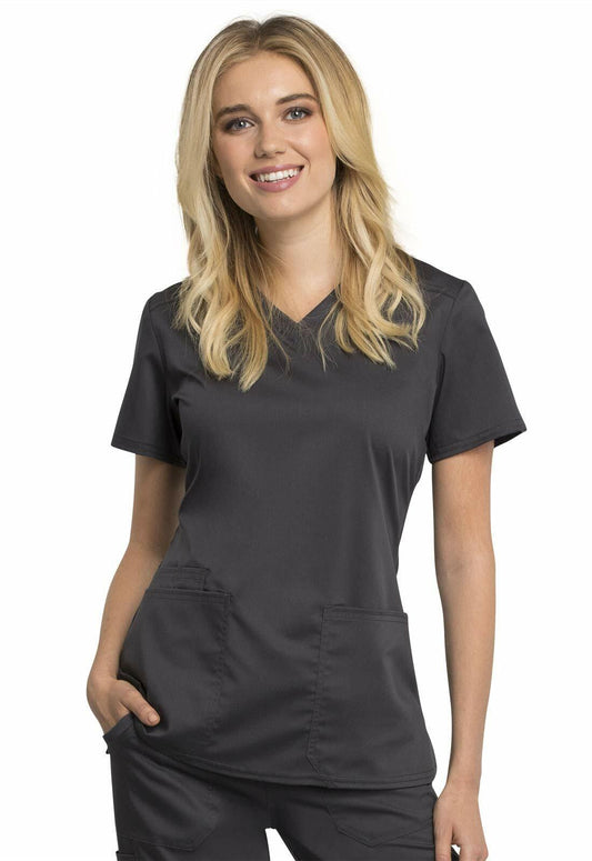 Cherokee Women Scrubs Top Workwear Revolution Tech V-Neck WW770AB, XL, Pewter